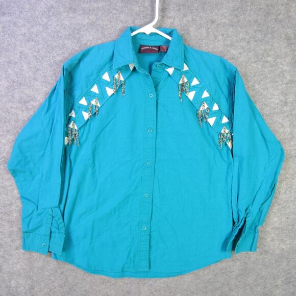 Gordon & James Shirt Mens Medium Beaded Southwest Western Long Sleeve Button - Picture 1 of 8